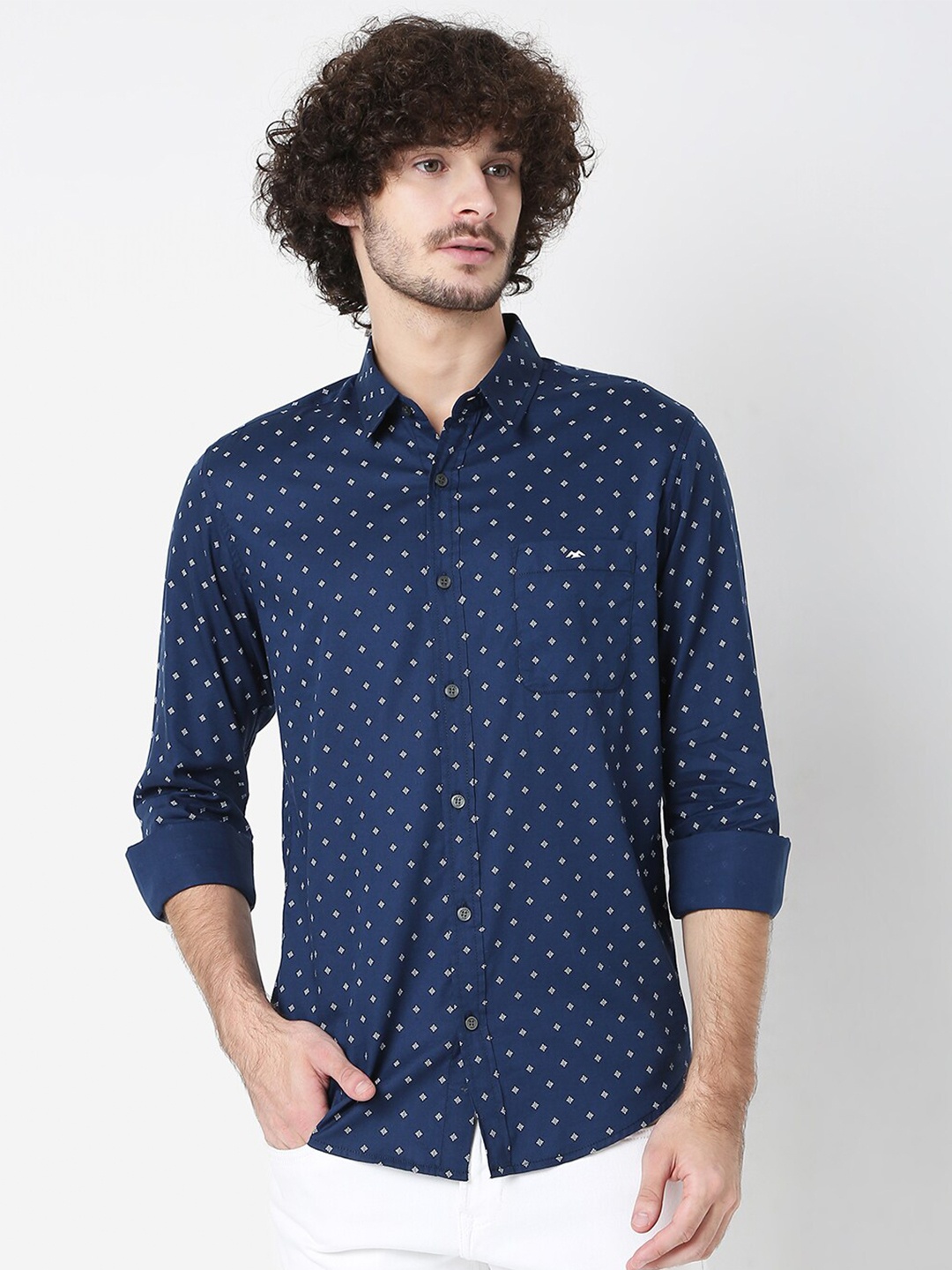 

Mufti Men Navy Blue Classic Slim Fit Printed Casual Shirt