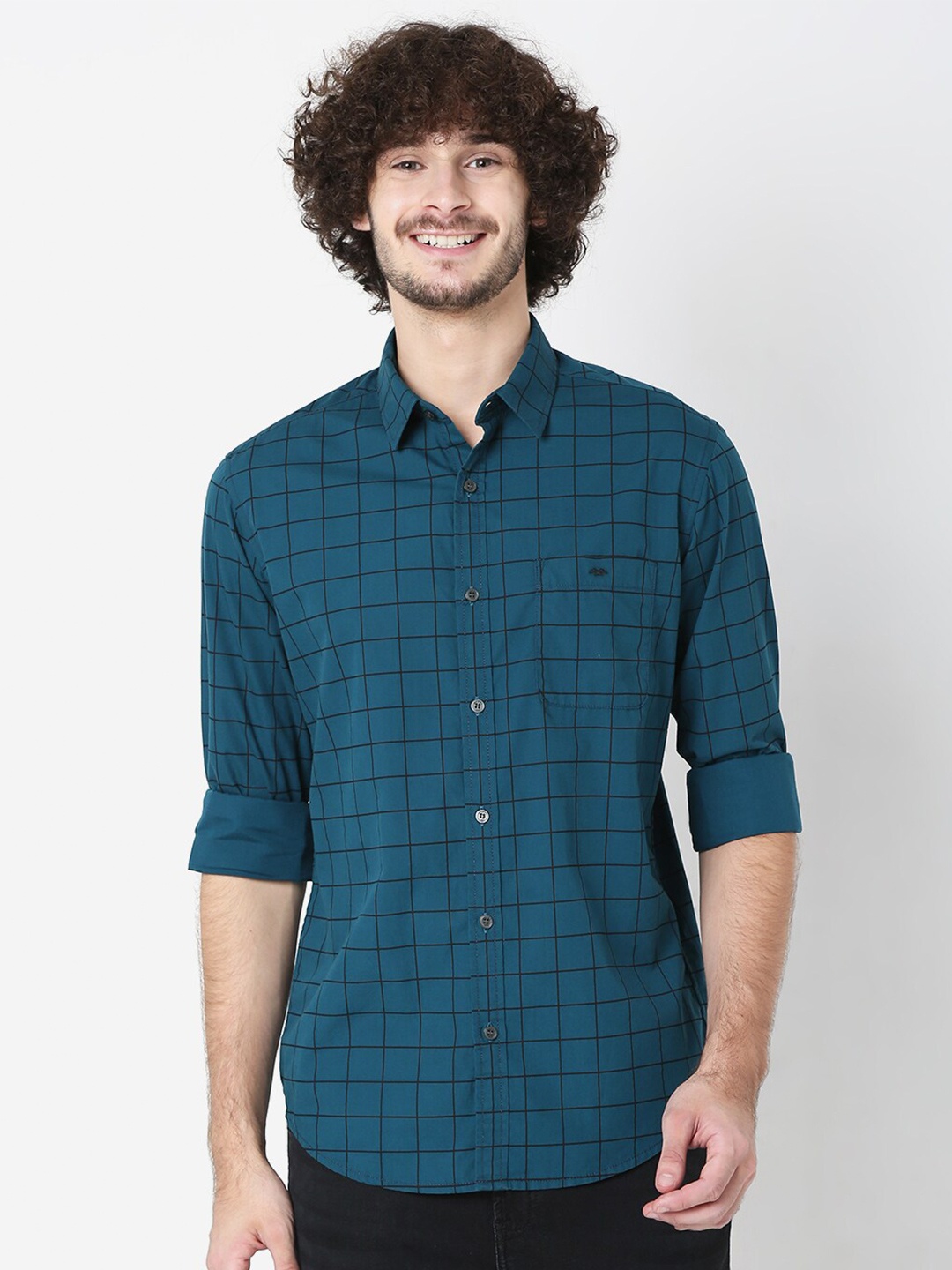 

Mufti Men Blue Classic Slim Fit Checked Pure Cotton Casual Shirt