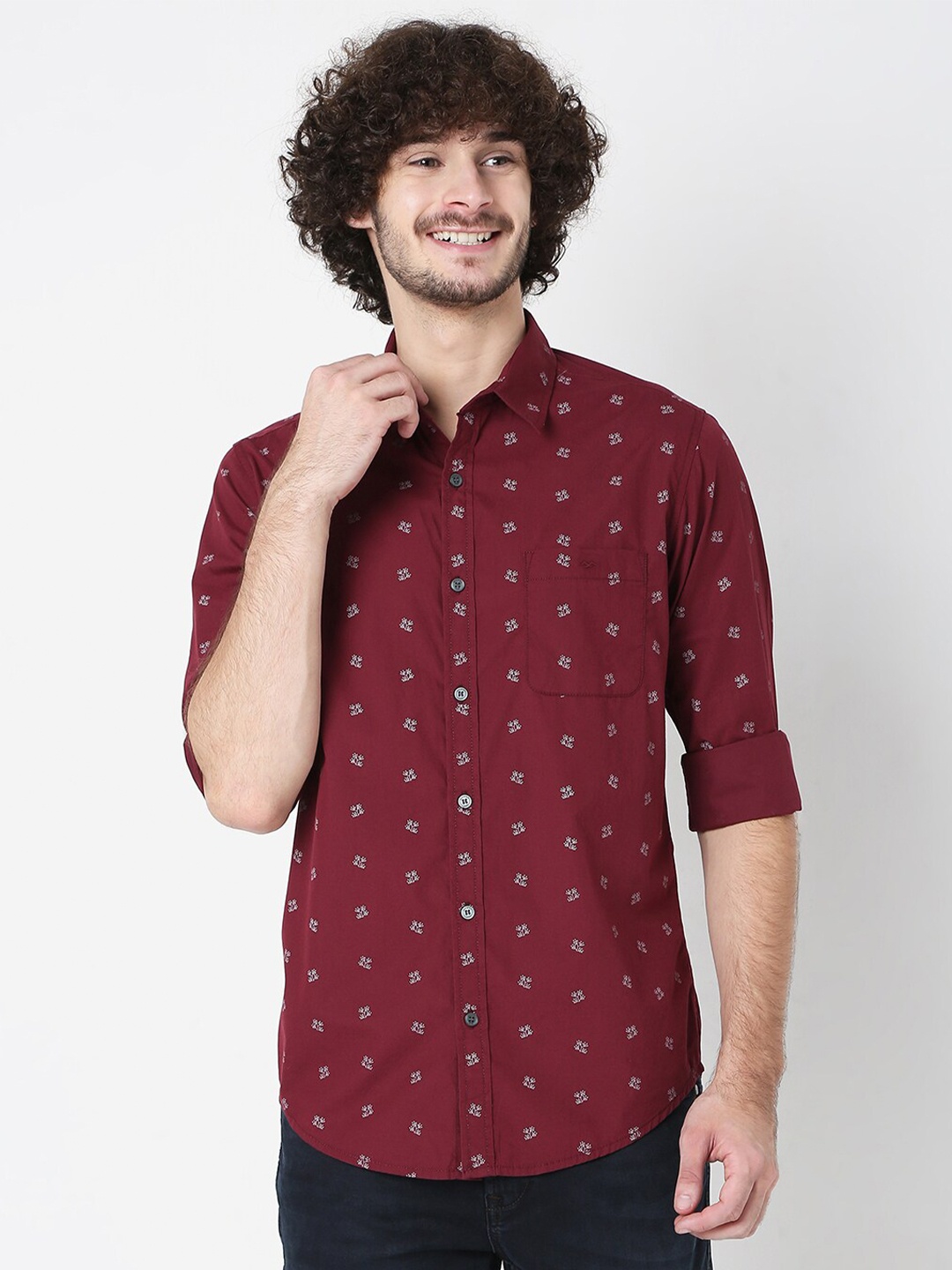 

Mufti Men Maroon Classic Slim Fit Printed Pure Cotton Casual Shirt