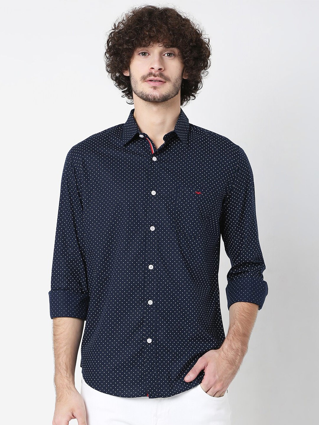 

Mufti Men Navy Blue Classic Slim Fit Printed Pure Cotton Casual Shirt