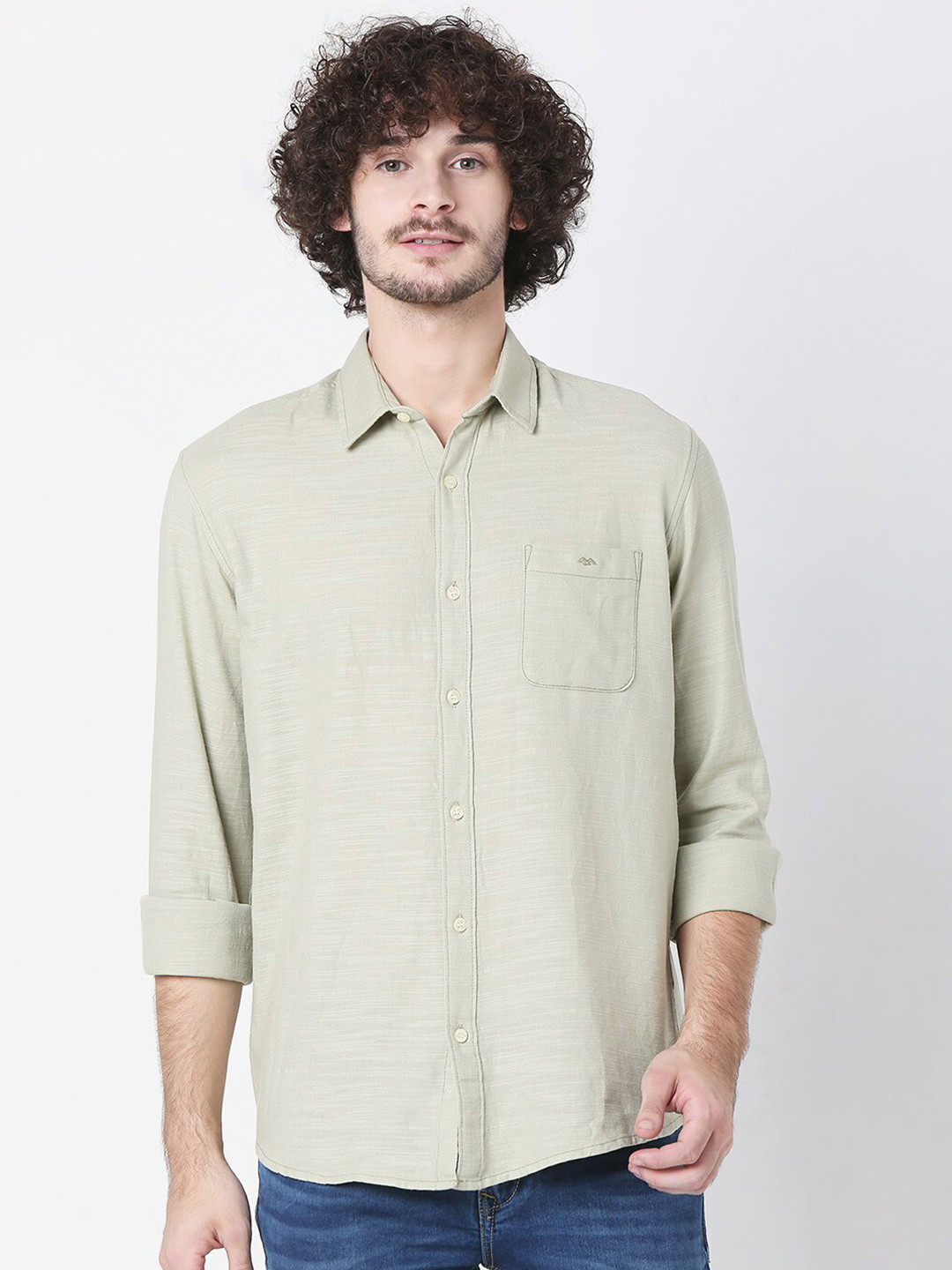 

Mufti Men Olive Green Classic Slim Fit Pure Cotton Casual Shirt