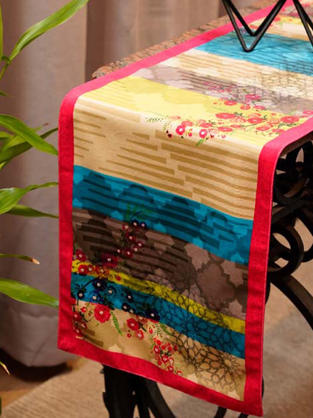 

ZEBA Red & Yellow Printed Abstract Table Runner