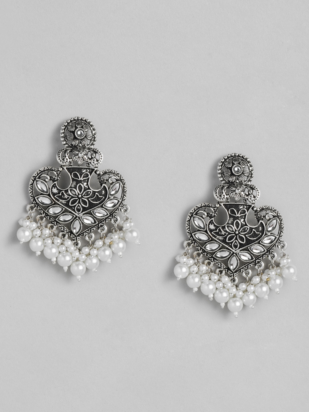 

Onaifa Silver-Toned & White Classic Drop Earrings