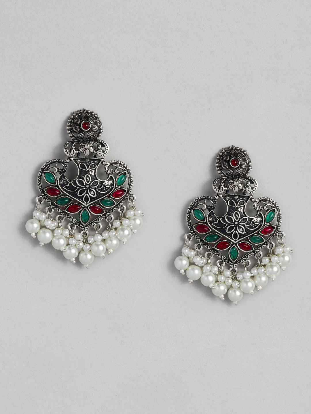

Onaifa Silver-Toned & Red Classic Drop Earrings