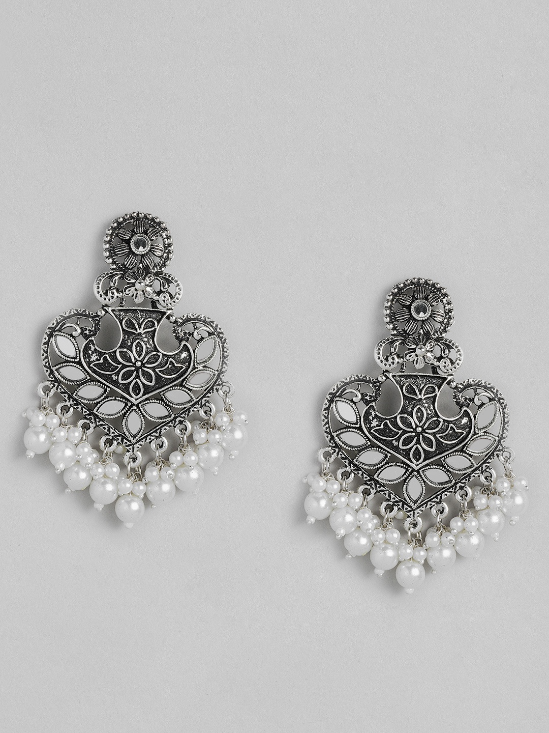 

Onaifa Silver-Toned & White Classic Drop Earrings