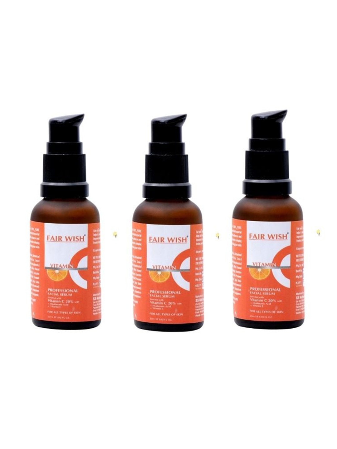 

Fair Wish Set of 3 Vitamin C Facial Serum with Hyaluronic Acid & Vitamin E - 30 ml Each, Orange