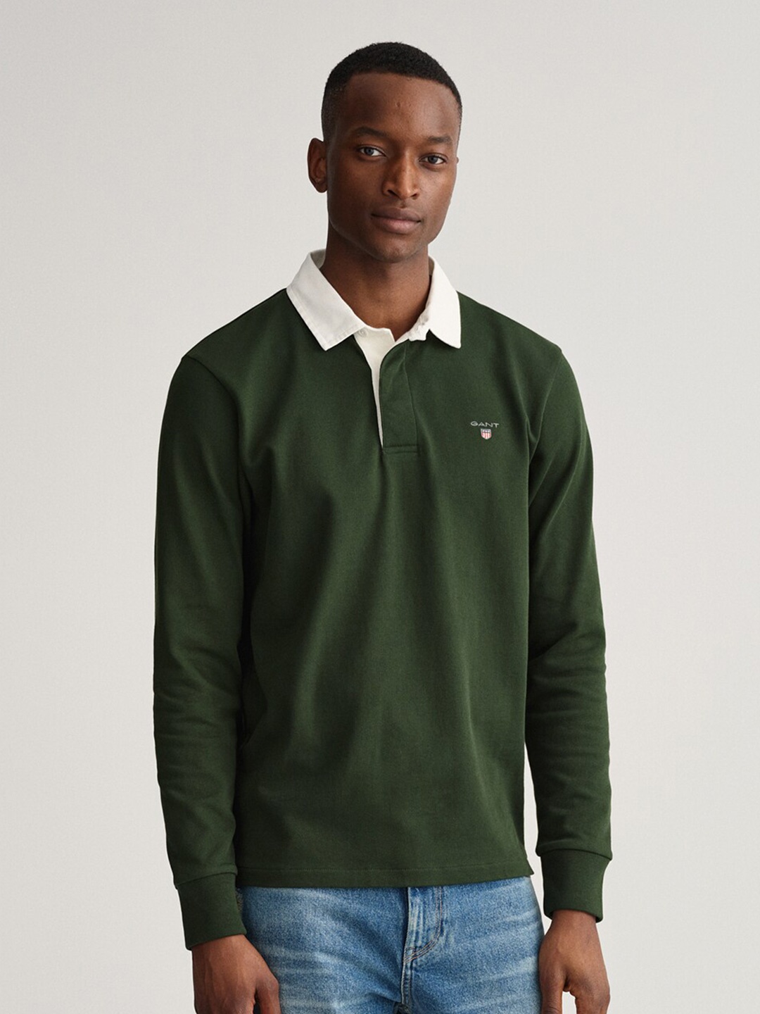

GANT Men Green & White Polo Collar Regular Fit T-shirt