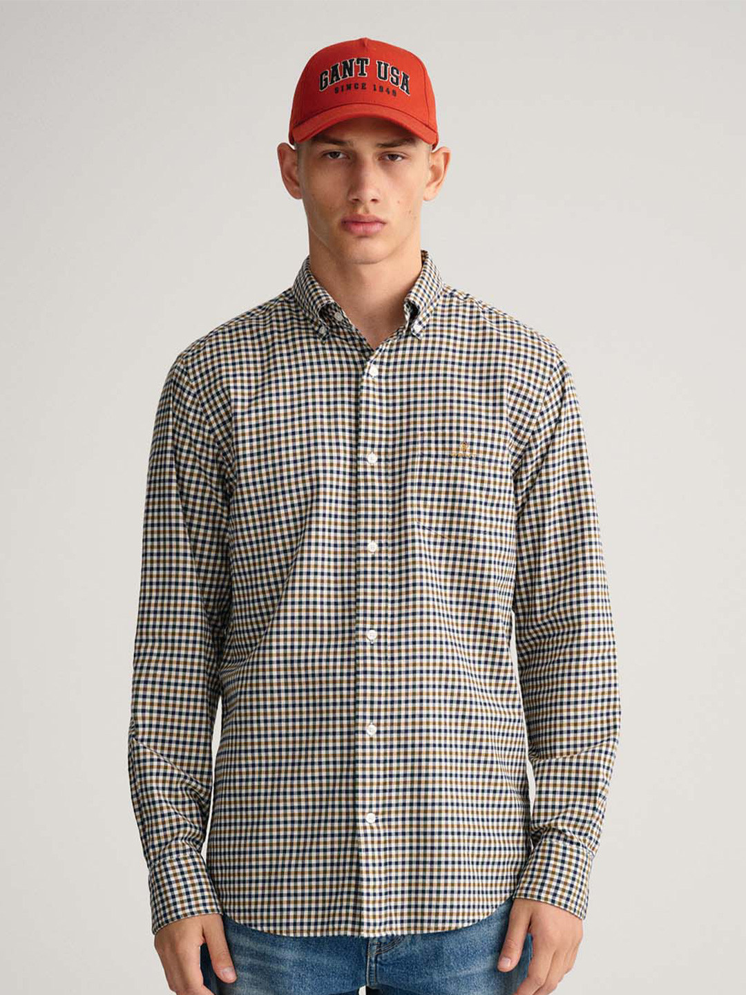 

GANT Men White Classic Gingham Checks Checked Casual Shirt