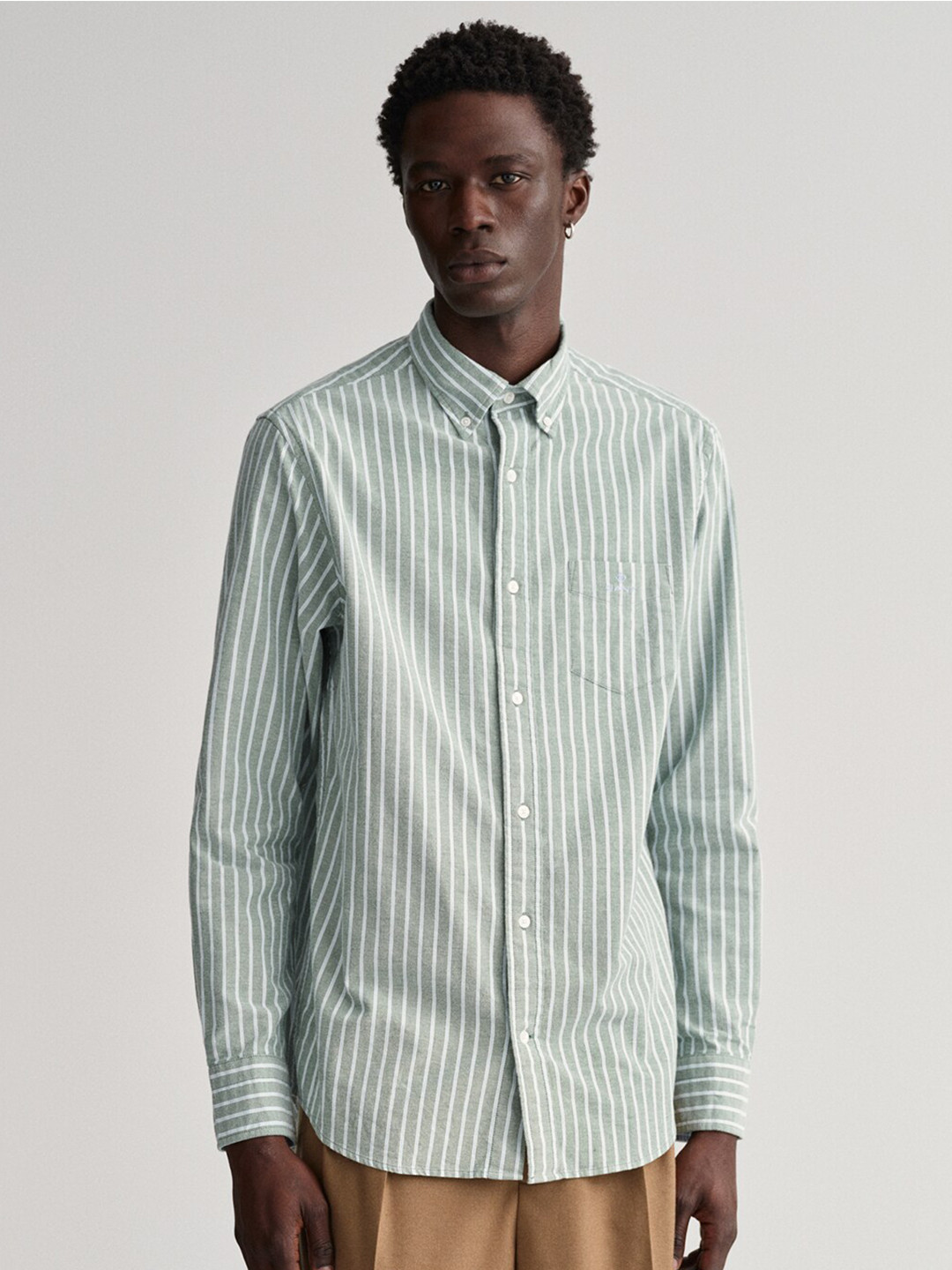 

GANT Men Green Classic Regular Fit Striped Cotton Casual Shirt