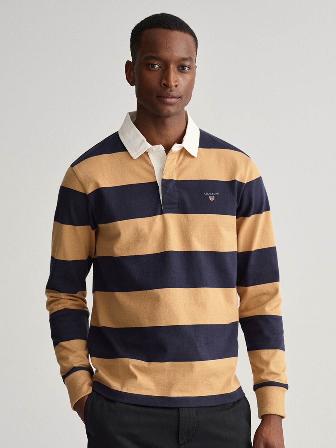 

GANT Men Beige Striped Polo Collar T-shirt