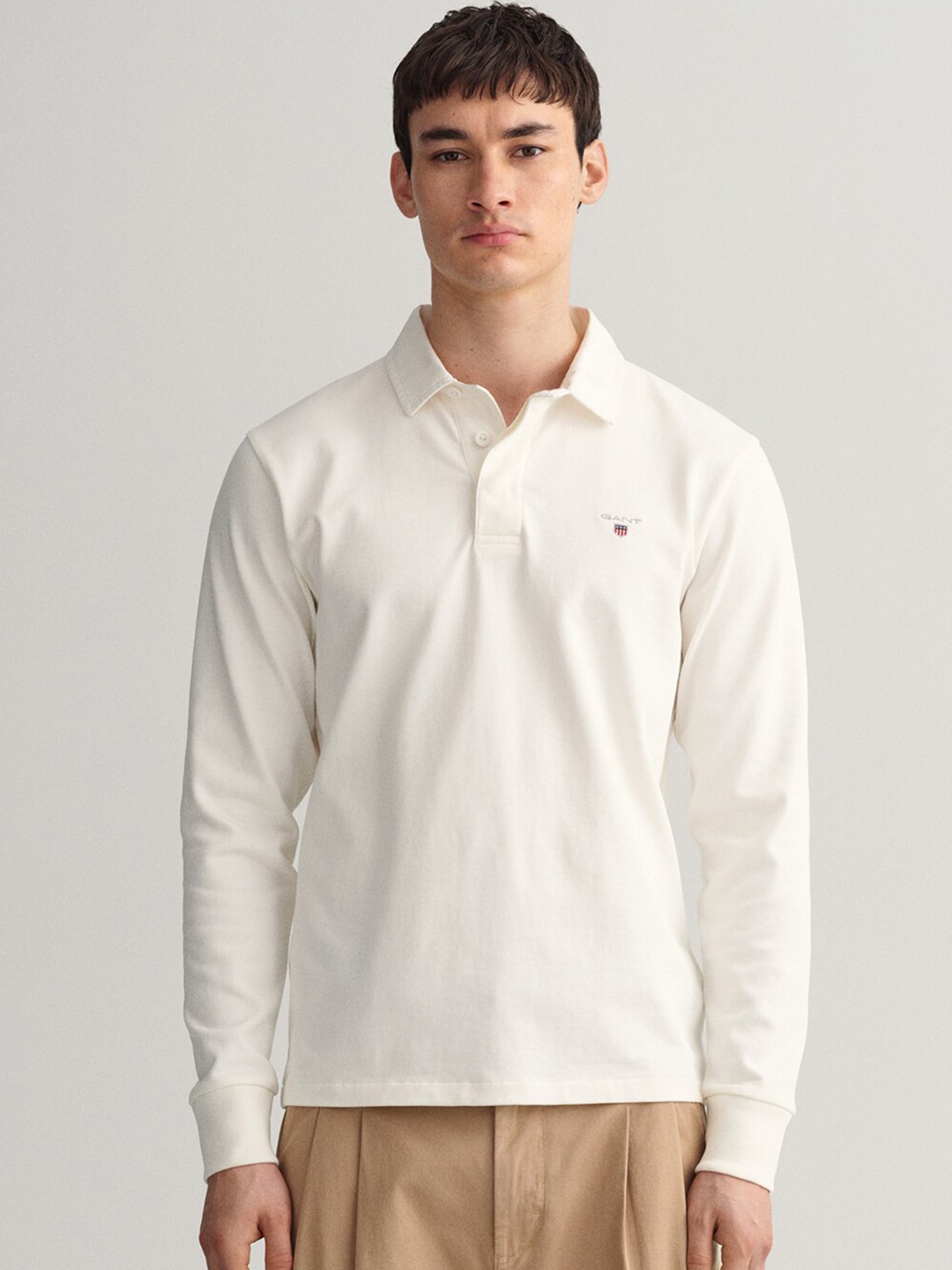 

GANT Men White Polo Collar Regular Fit T-shirt