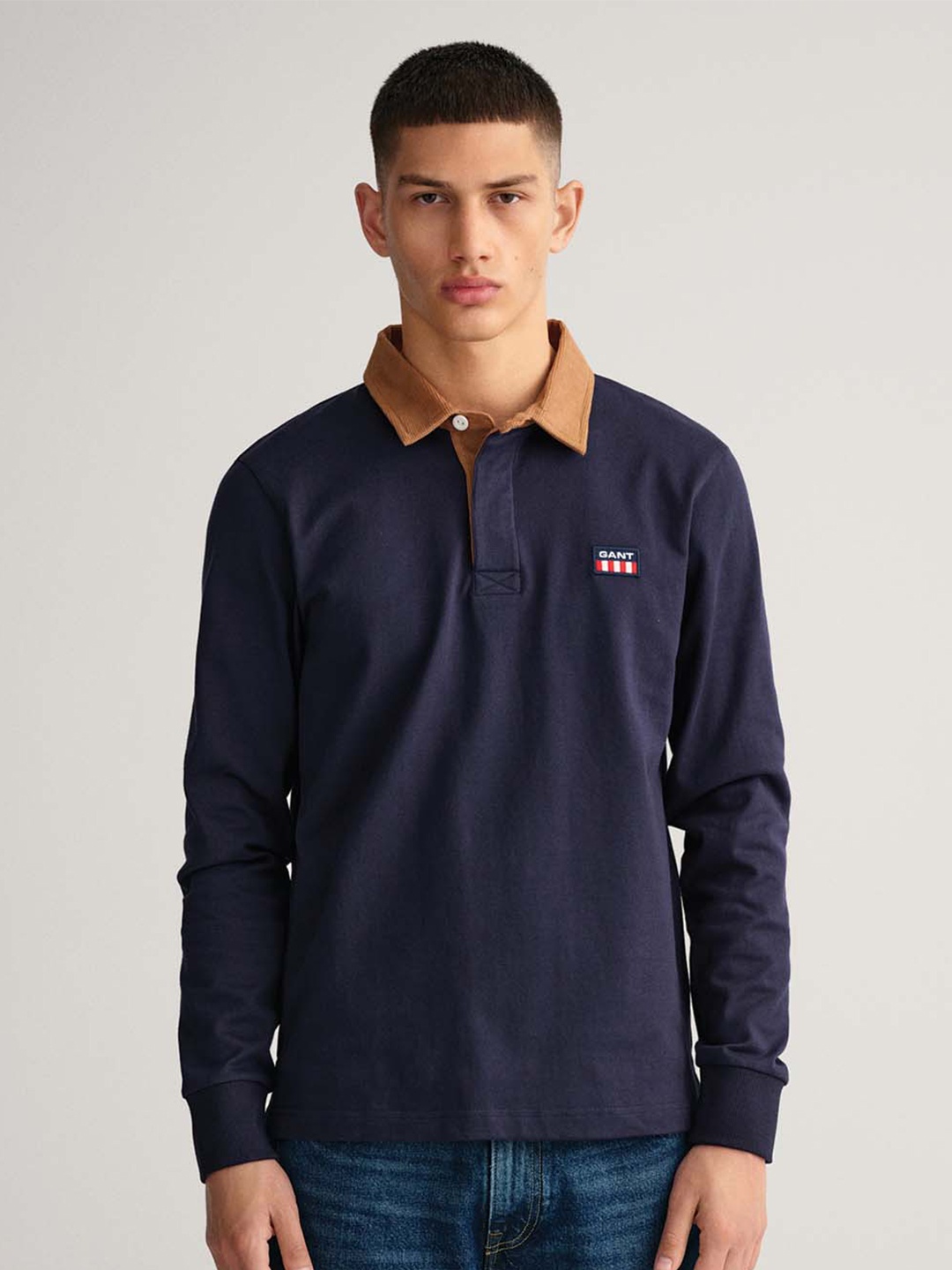 

GANT Men Blue Polo Collar Applique Cotton T-shirt