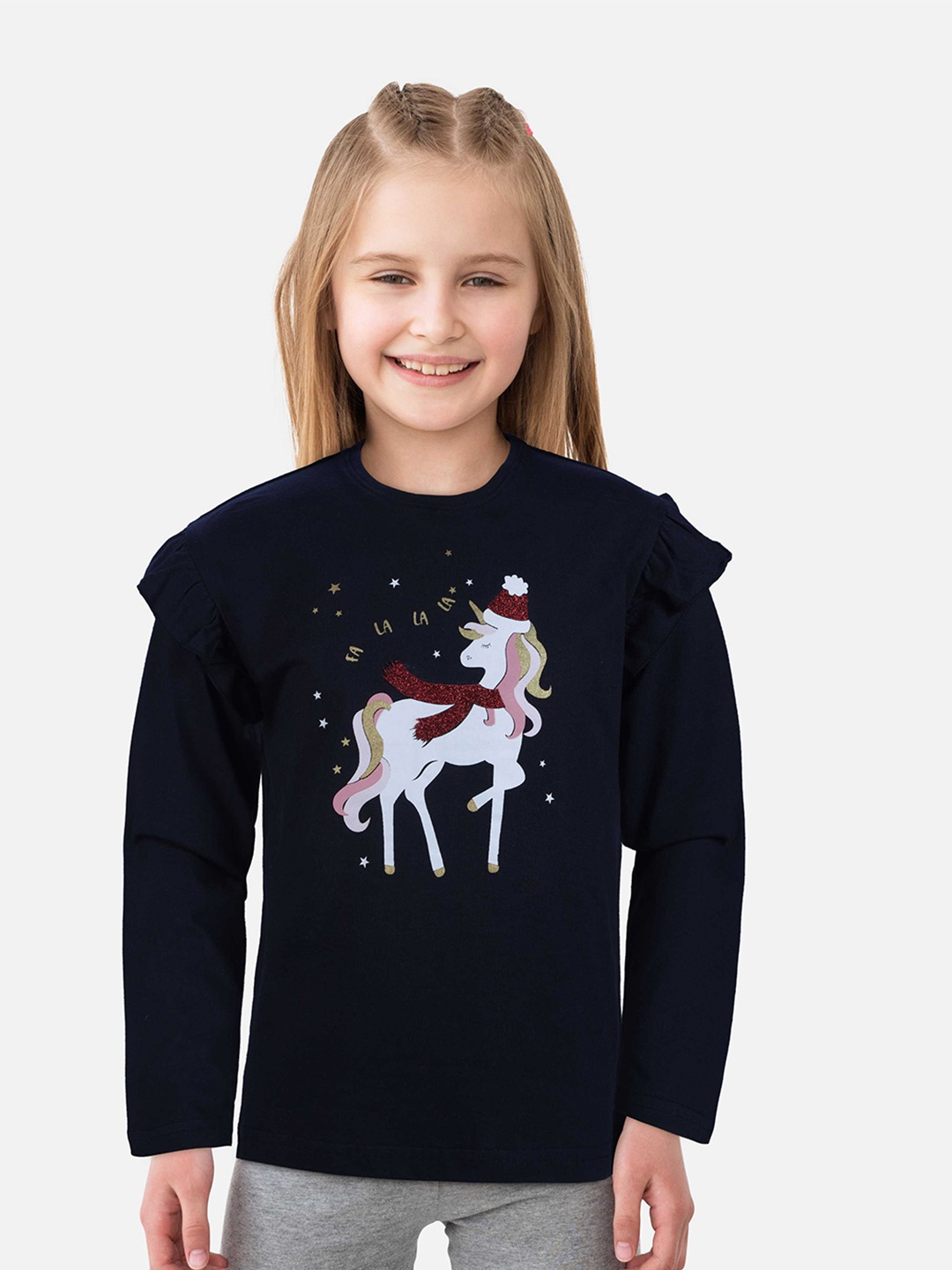 

Gini and Jony Kids-Girls Navy Blue Print Placement Printed cotton Blend Top
