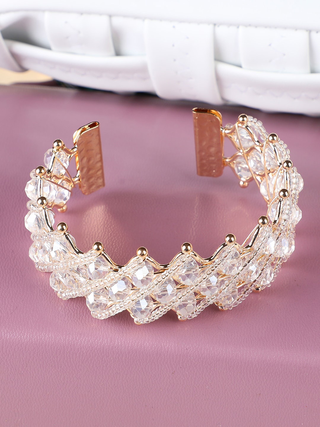 

Bhana Fashion Women Gold-Toned & White Handcrafted Gold-Plated Bangle-Style Bracelet