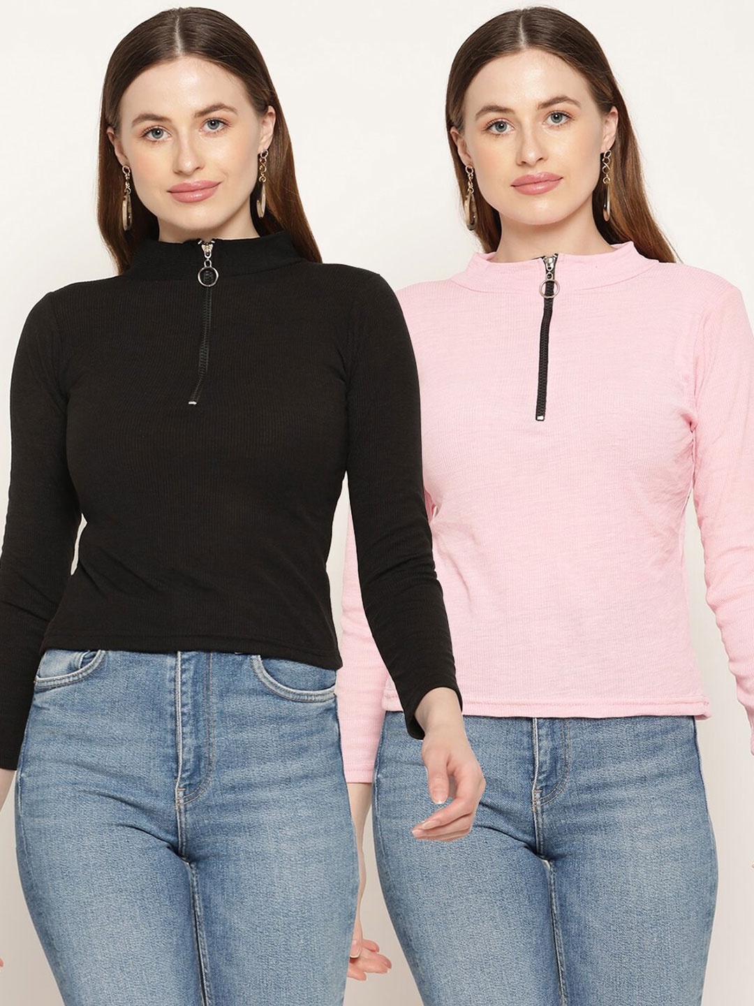 

Miaz Lifestyle Pack Of 2 Black & Pink Solid Top