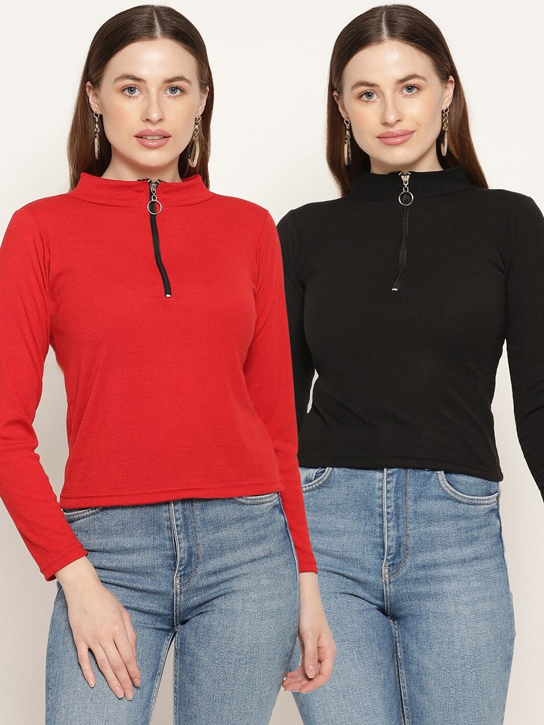 

Miaz Lifestyle Pack of 2 Red & Black Top