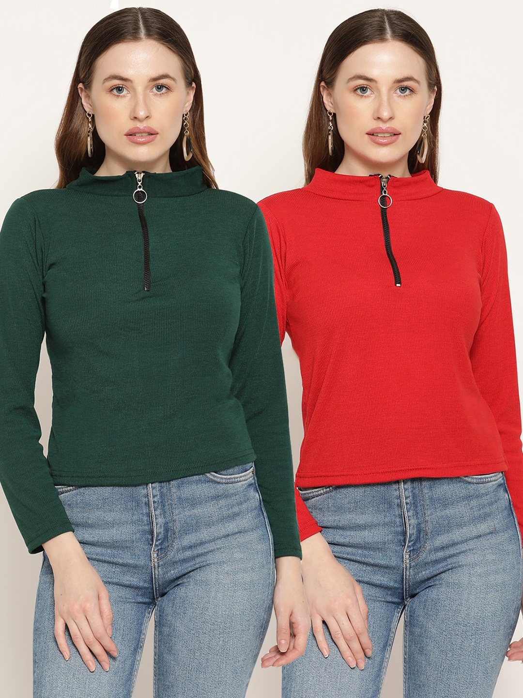 

Miaz Lifestyle Pack Of 2 Red & Green Solid Top