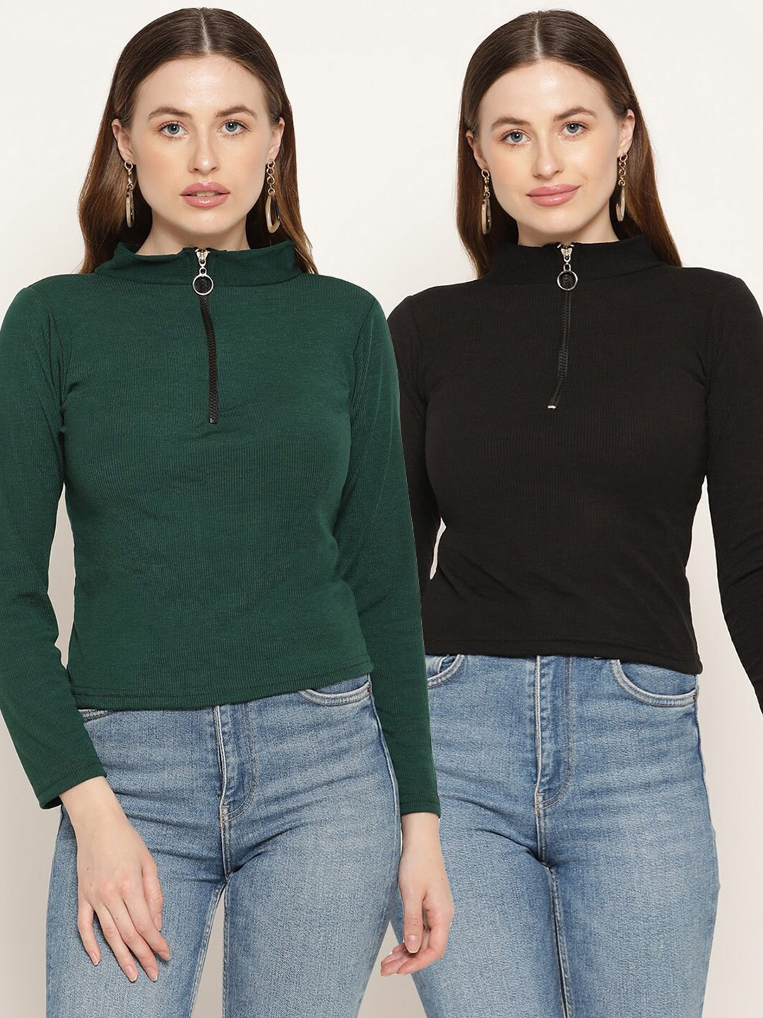 

Miaz Lifestyle Women Black & Green Pack of 2 Fitted Top