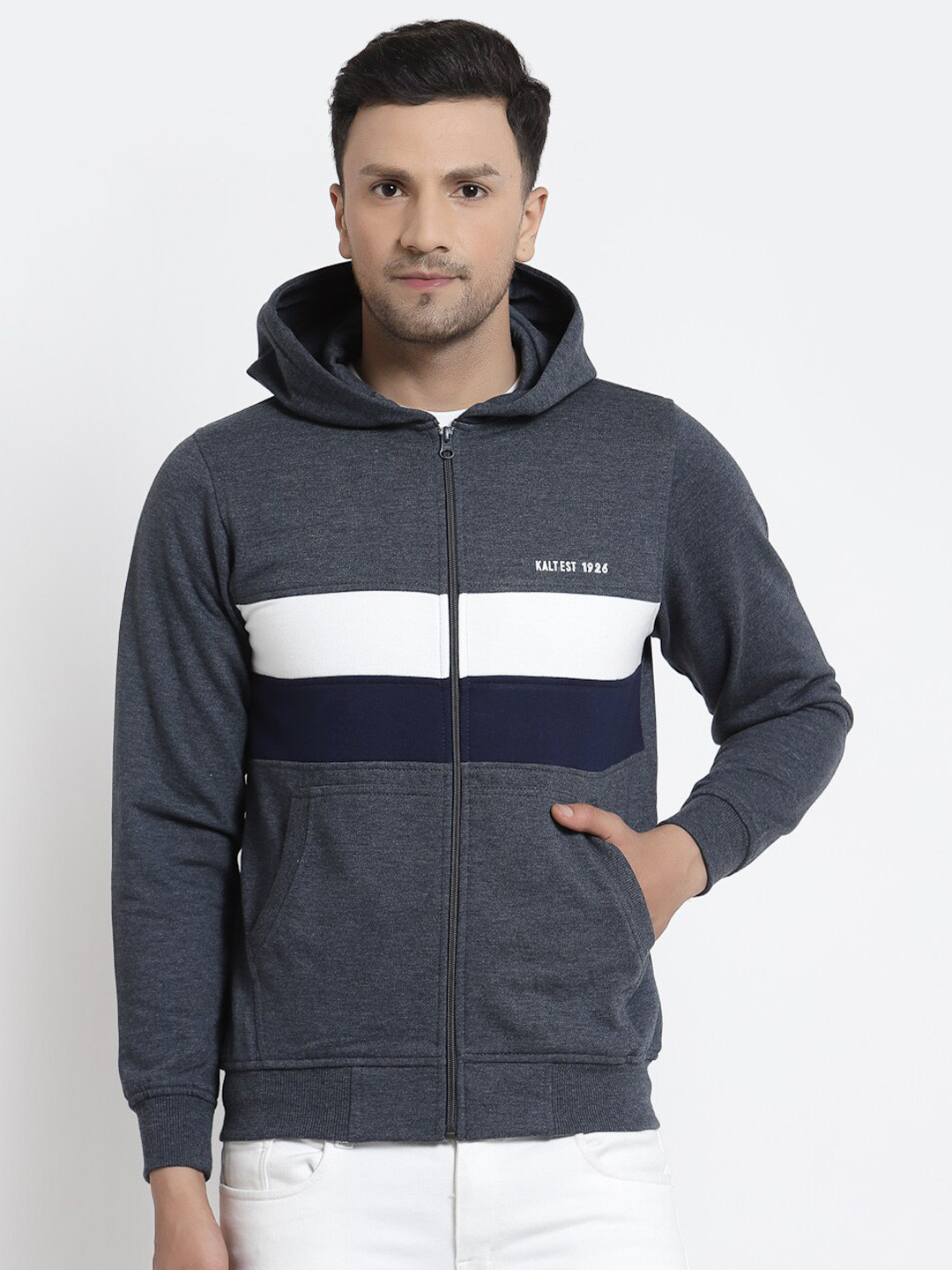 

Kalt Men Blue Colourblocked Fleece Sweatshirt