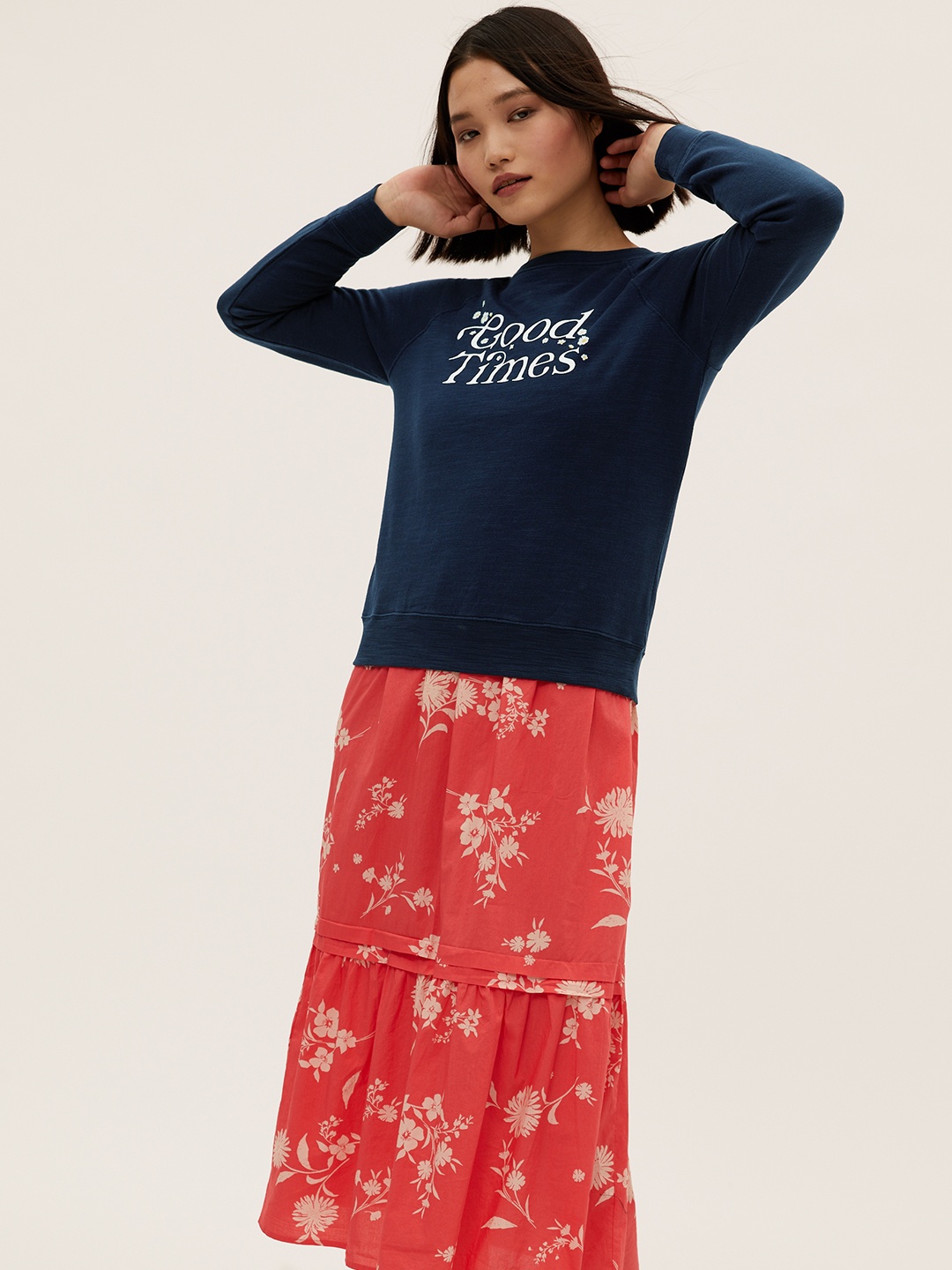 

Marks & Spencer Women Navy Blue Printed Sweatshirt