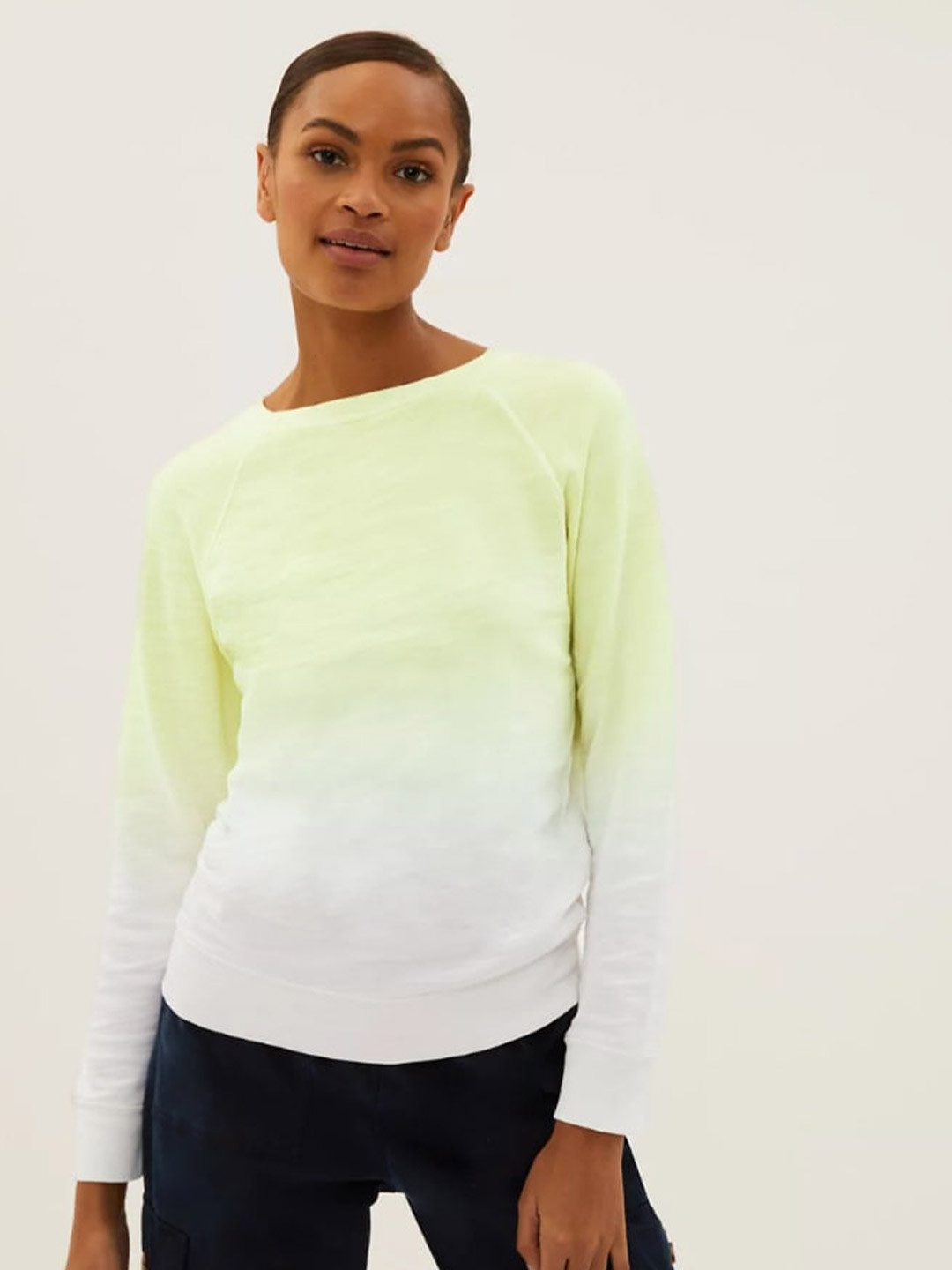 

Marks & Spencer Women Yellow and White Pure Cotton Sweatshirt