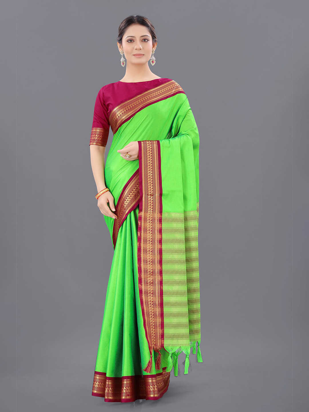 

Anjaneya Sarees Green & Magenta Zari Saree