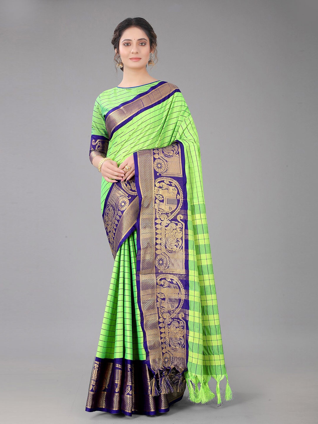 

Anjaneya Sarees Green & Navy Blue Zari Saree