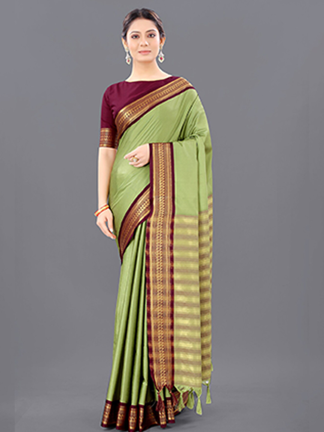 

Anjaneya Sarees Green & Maroon Zari Saree
