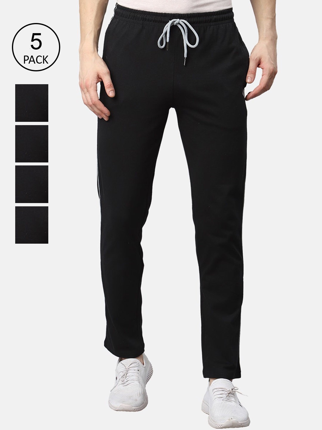 

Almo Wear Men Black Pack of 5 Solid Cotton Track Pants