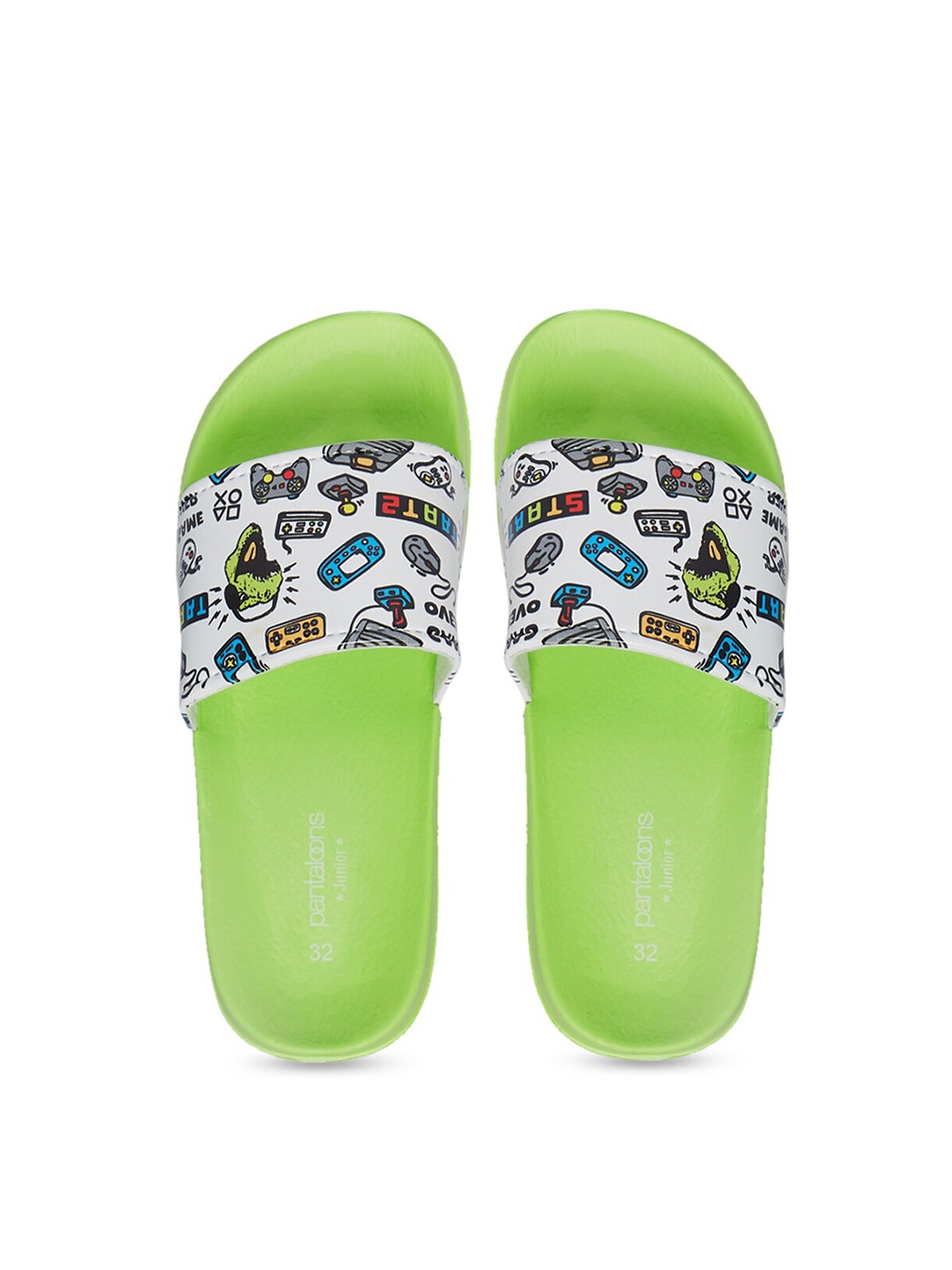 

Pantaloons Junior Boys Lime Green & White Printed Sliders