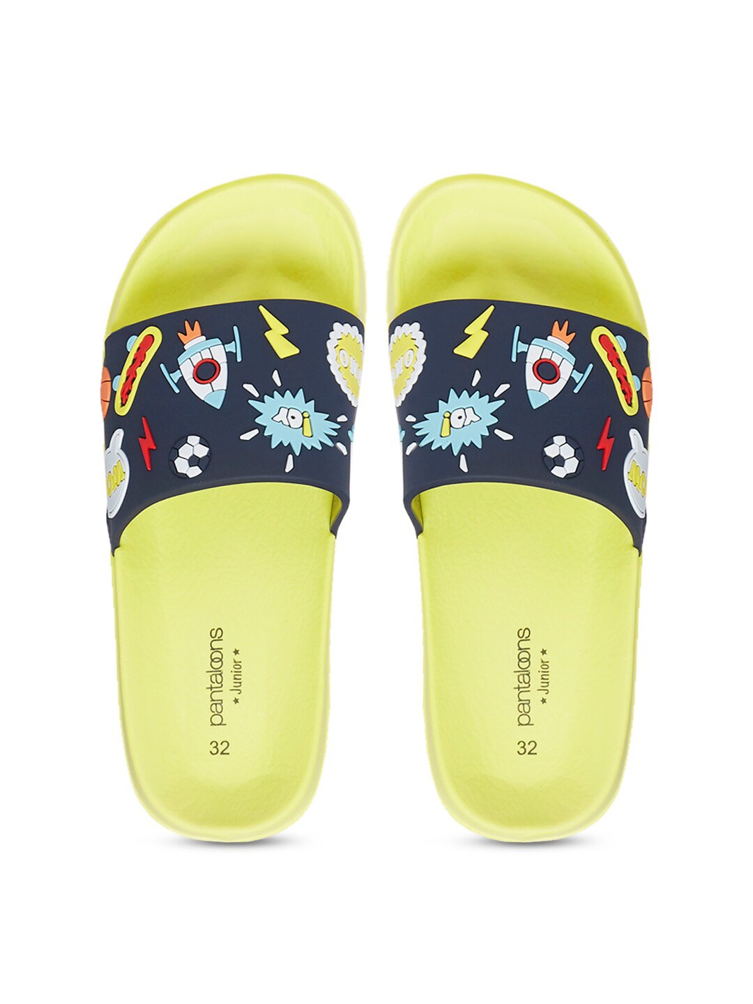 

Pantaloons Junior Boys Yellow & Navy Blue Printed Sliders