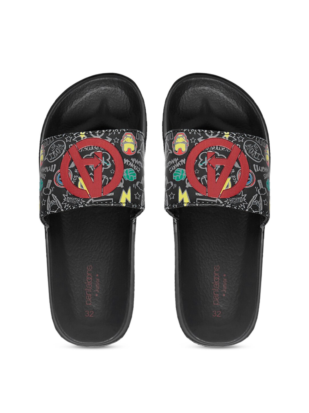 

Pantaloons Junior Boys Black & Red Printed Sliders