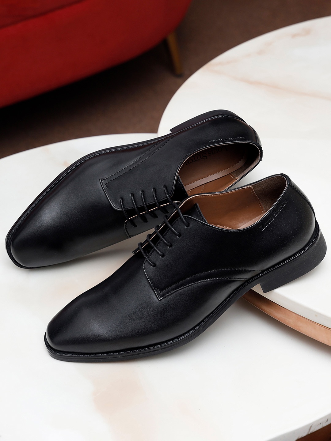 

LOUIS STITCH Men Jet Black Premium Italian Leather Formal Derby Shoes