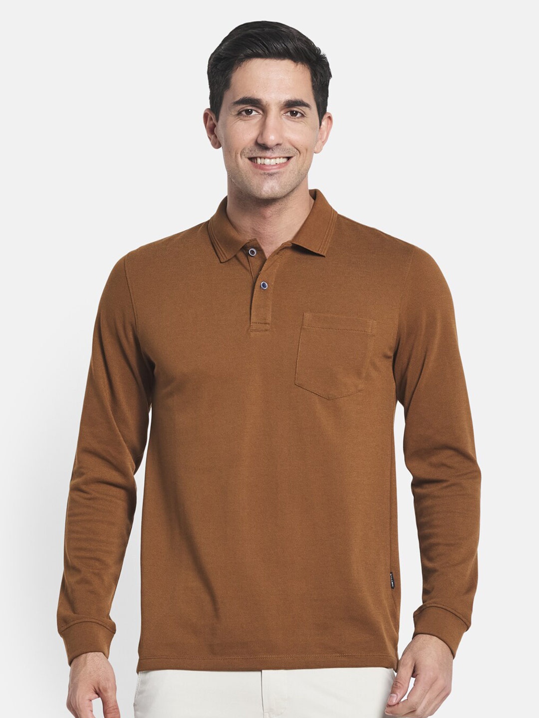 

METTLE Men Brown Solid Polo Collar T-shirt