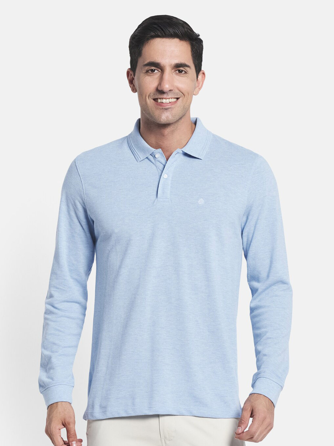 

METTLE Men Blue Polo Collar T-shirt