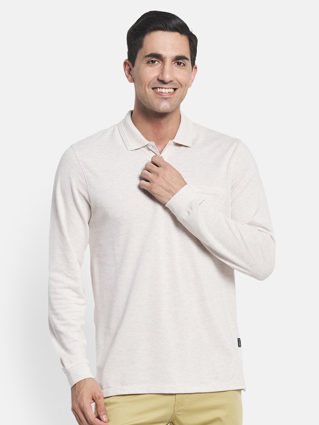 

METTLE Men White Polo Collar T-shirt