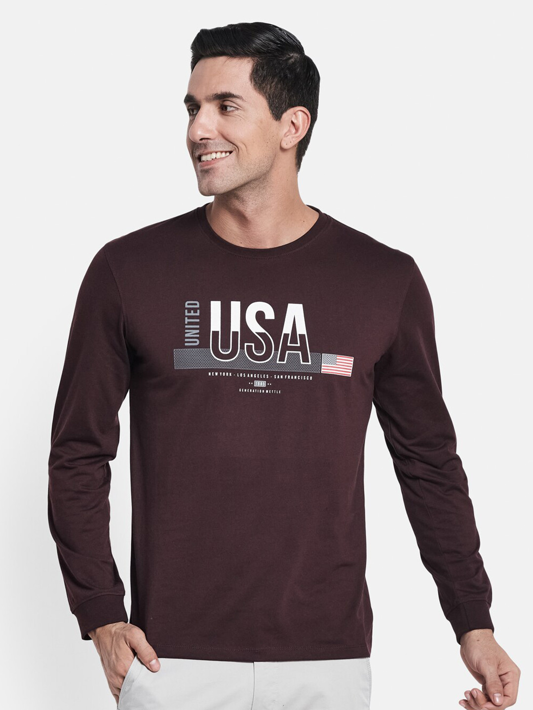

METTLE Men Coffee Brown Printed Regular Fit T-shirt