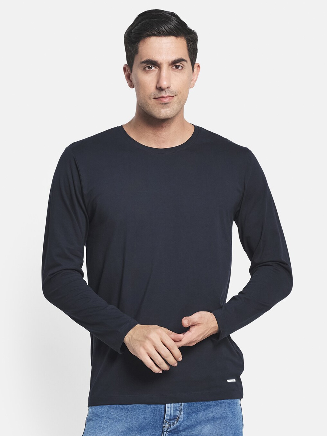 

METTLE Men Navy Blue Raw Edge T-shirt