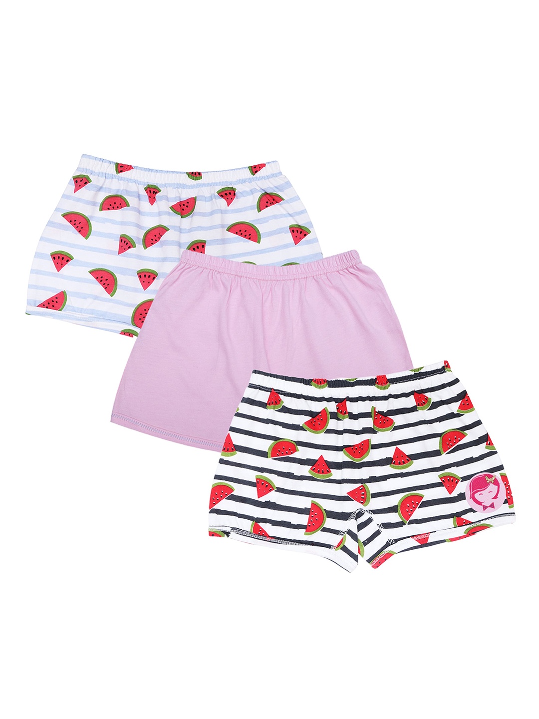 

DChica Girls Pack of 3 Pink & White Printed Cotton Boxer Style Briefs