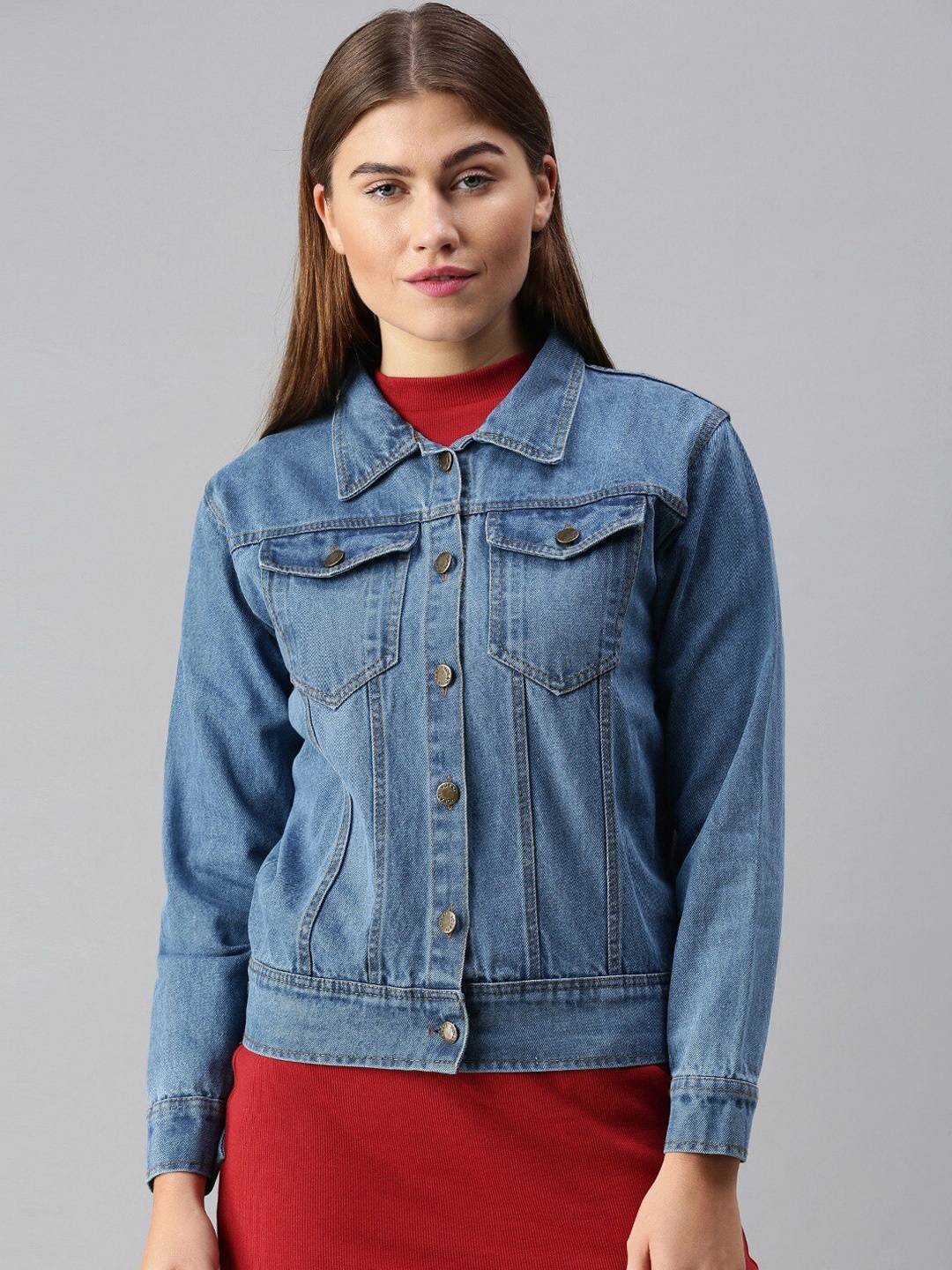 

VOXATI Women Blue Washed Denim Jacket