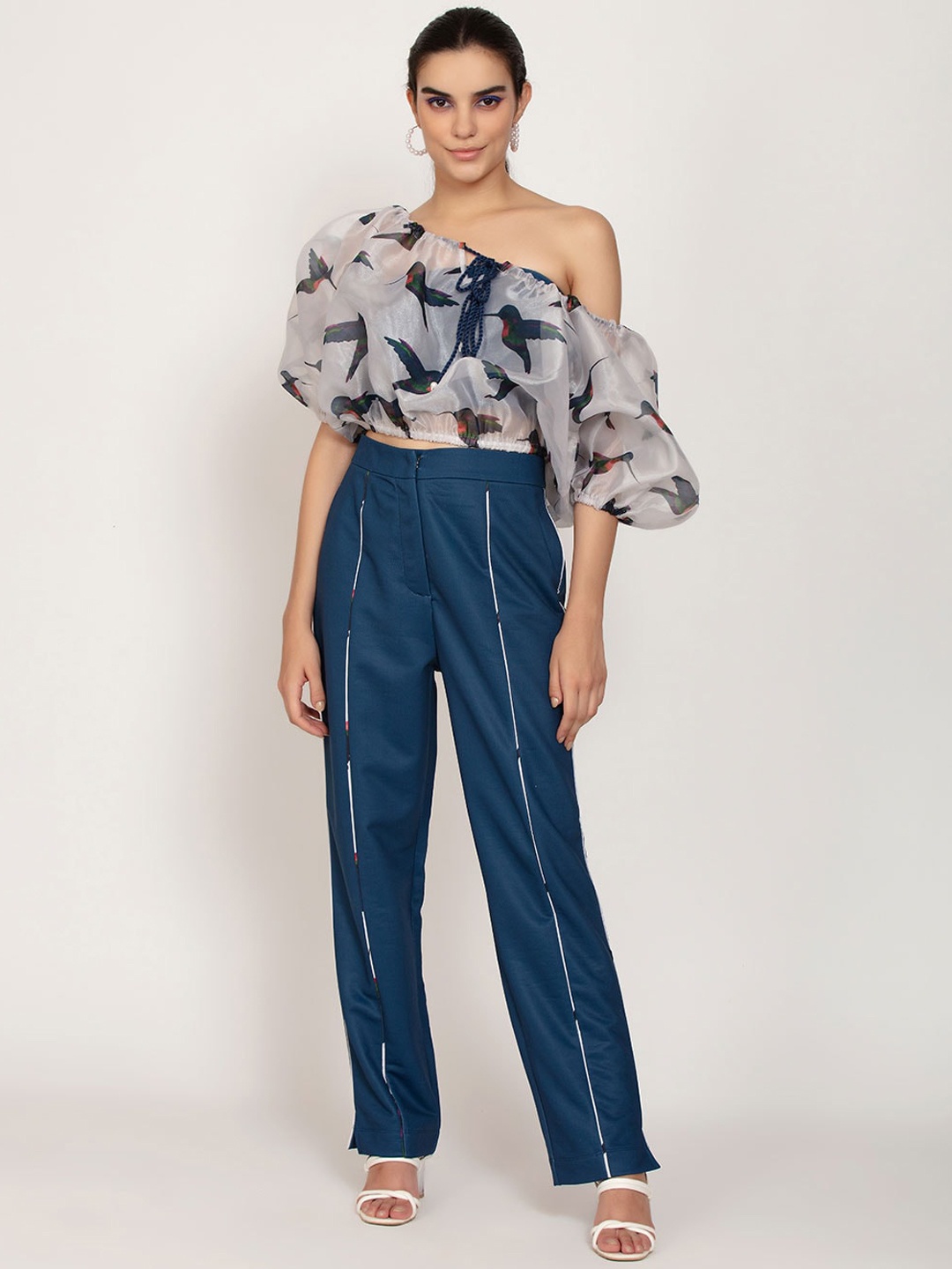 

iki chic Printed Top with Trousers, Grey