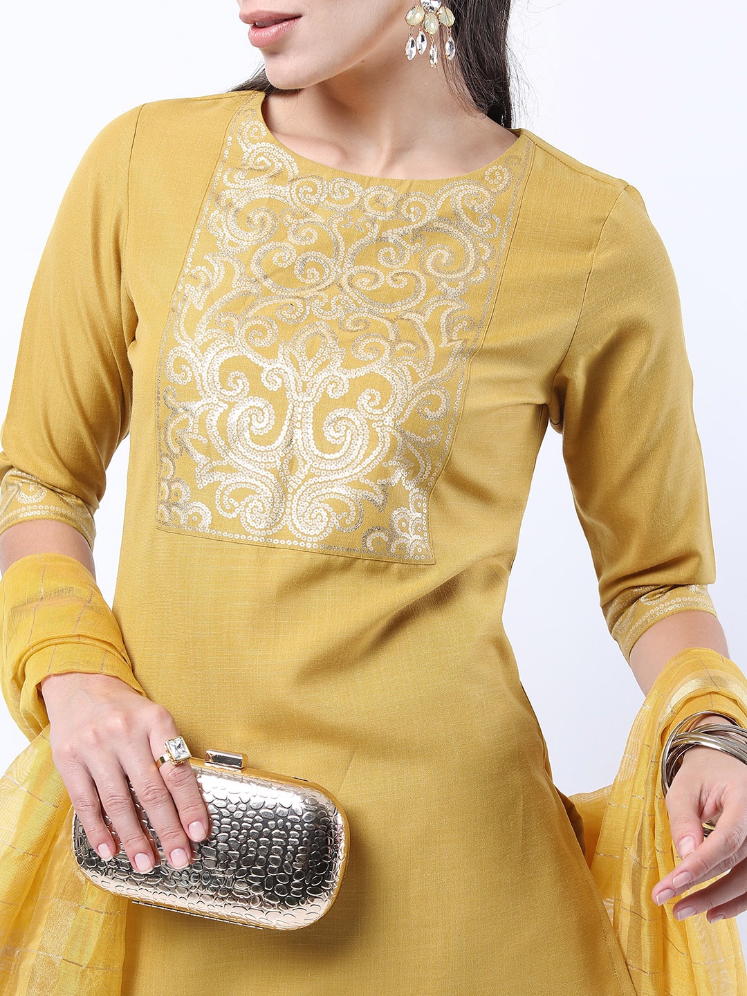 

KETCH Women Yellow Layered Kurta with Trouser & With Dupatta