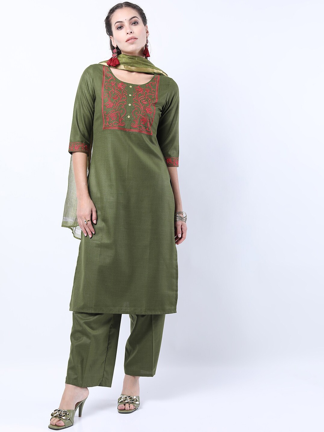 

KETCH Women Green Kurta with Palazzos & With Dupatta