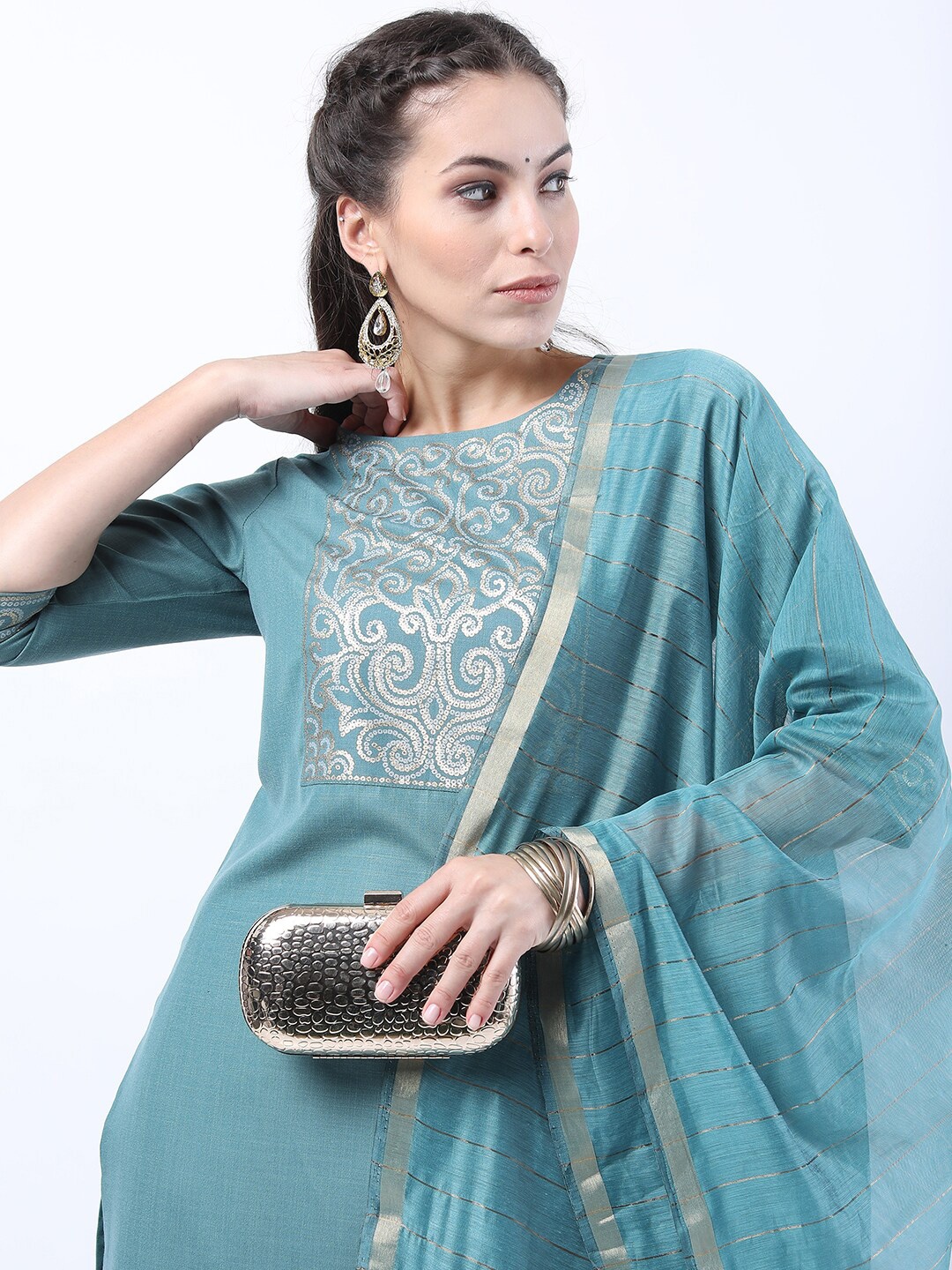 

KETCH Women Turquoise Blue Kurta with Trouser & Dupatta