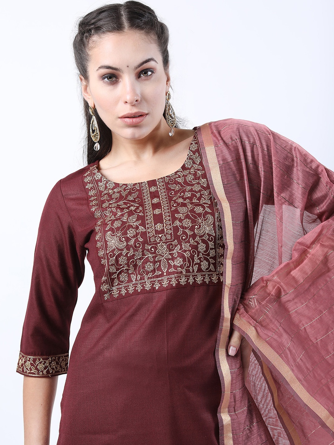 

KETCH Women Burgundy Kurta with Trousers & With Dupatta