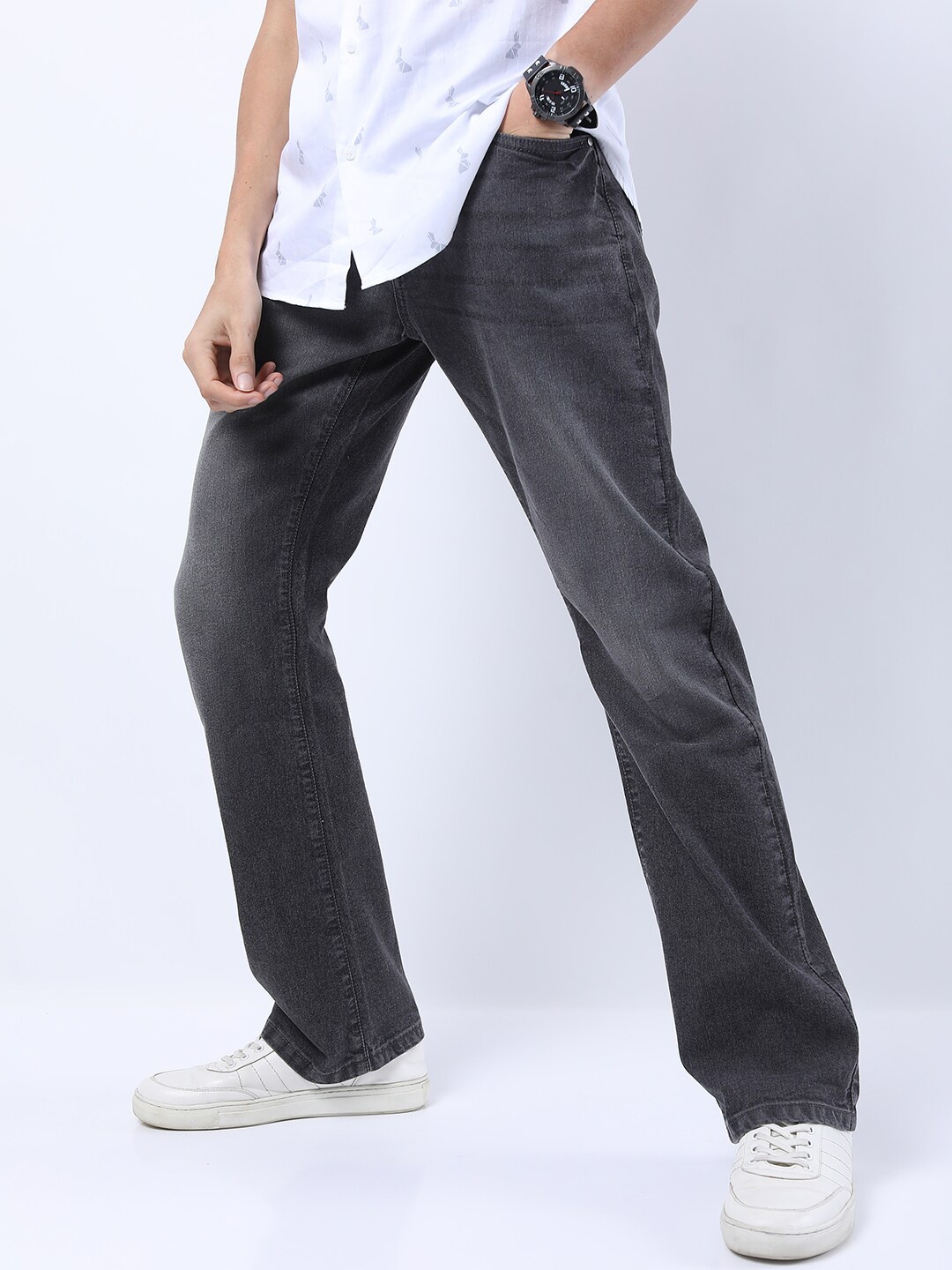 

KETCH Men Charcoal Bootcut Stretchable Jeans