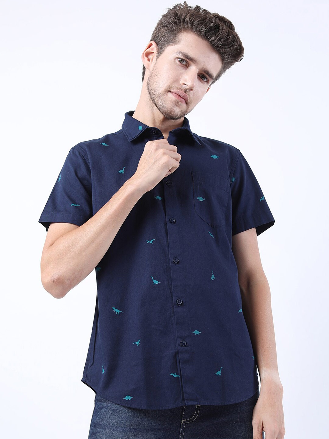 

KETCH Men Navy Blue Slim Fit Printed Casual Shirt