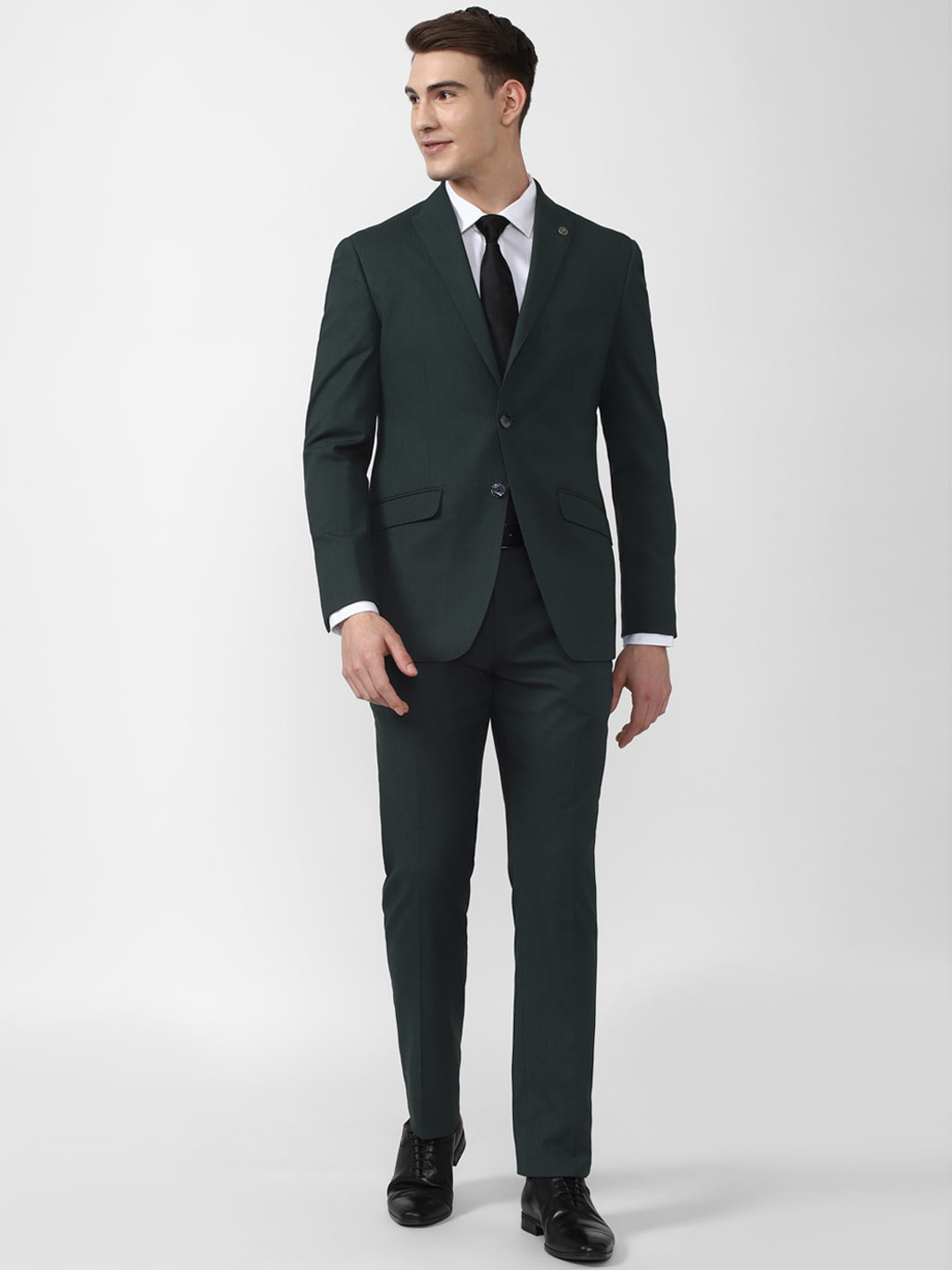 

Peter England Elite Men Green Solid Single Breasted Slim Fit 2 Piece Suits