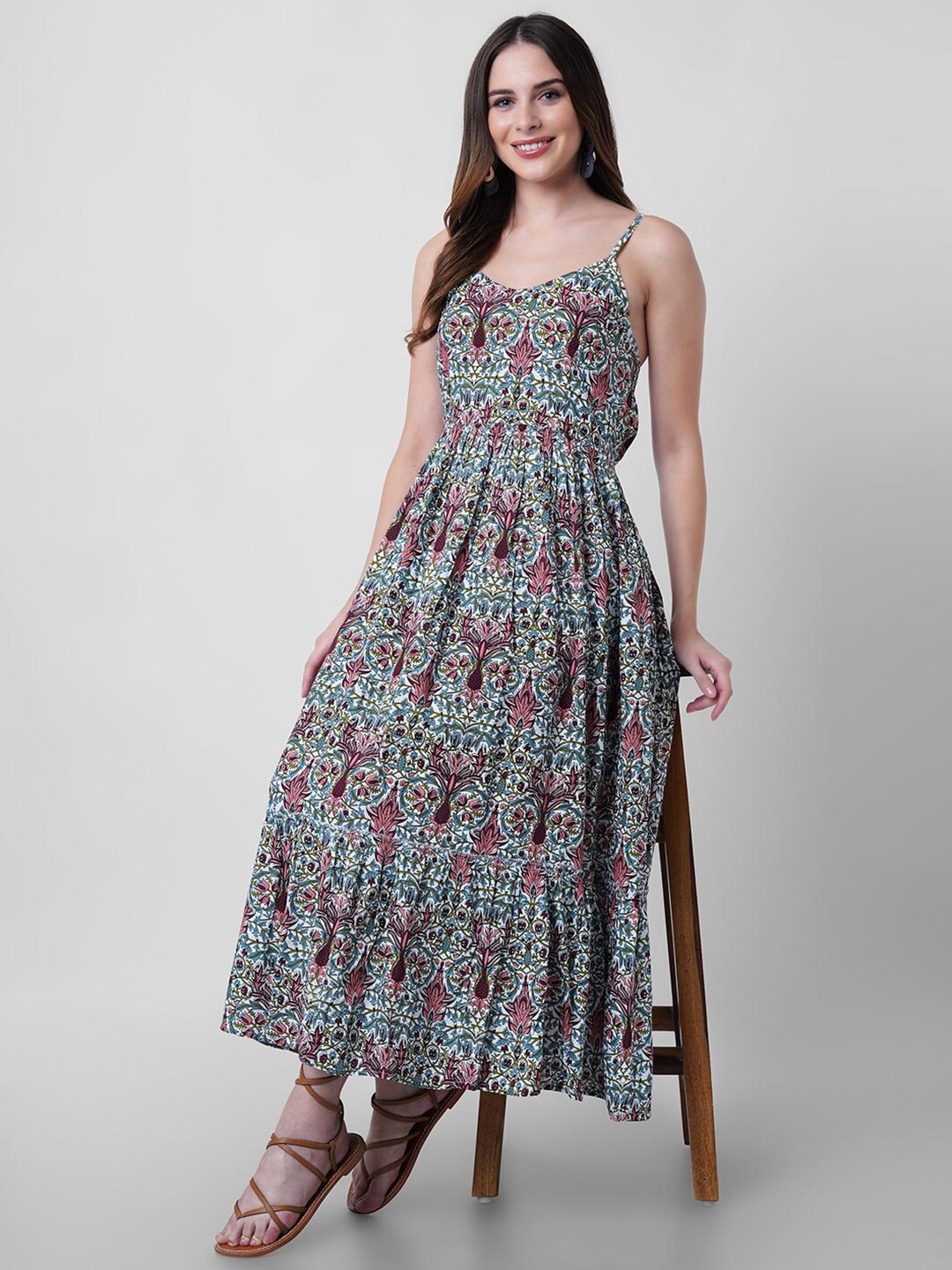 

Mollar Maroon & Blue Floral Maxi Dress