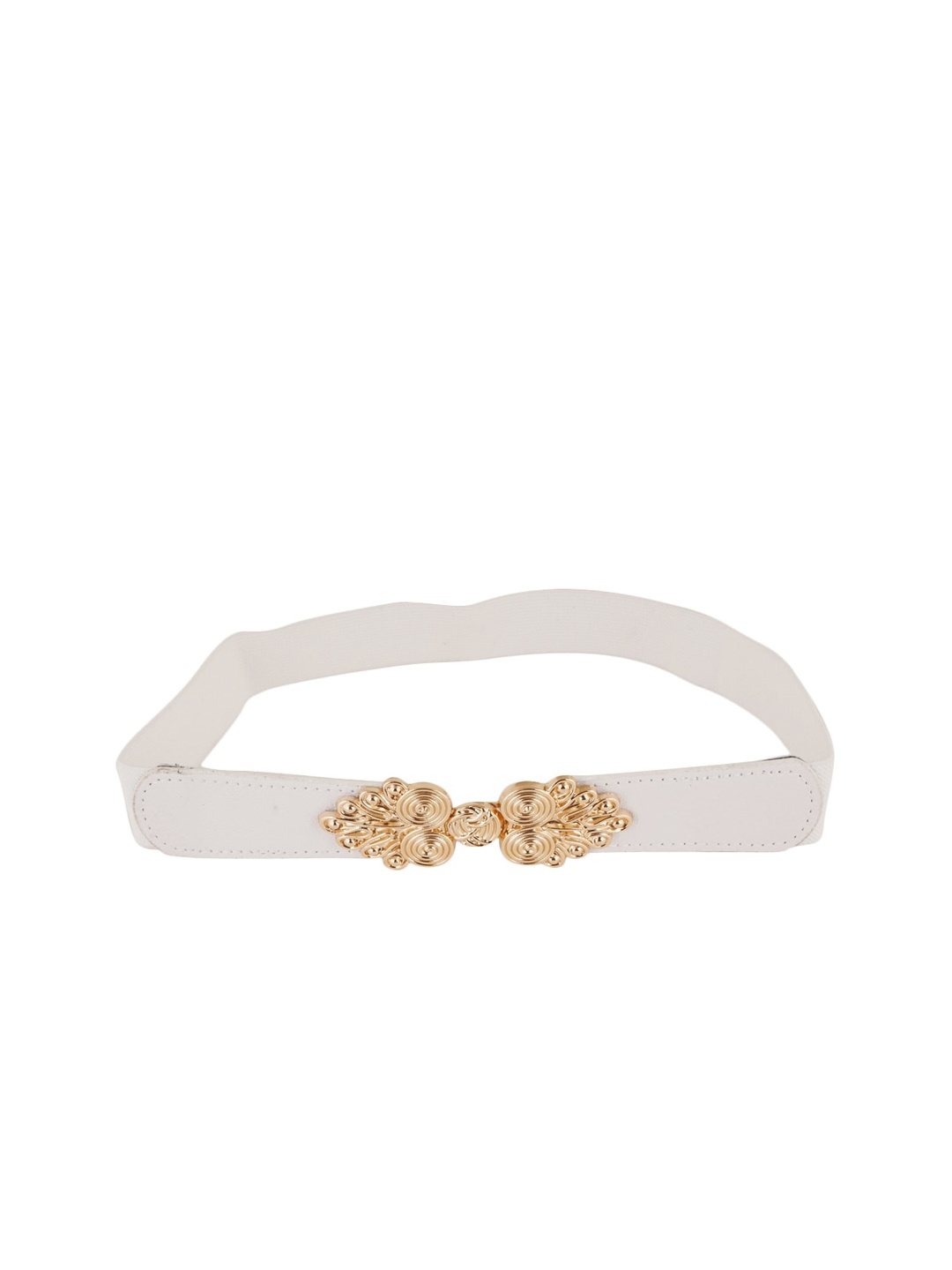 

Style Shoes Women White & Gold Buckle Designed Elastic Belt, Off white